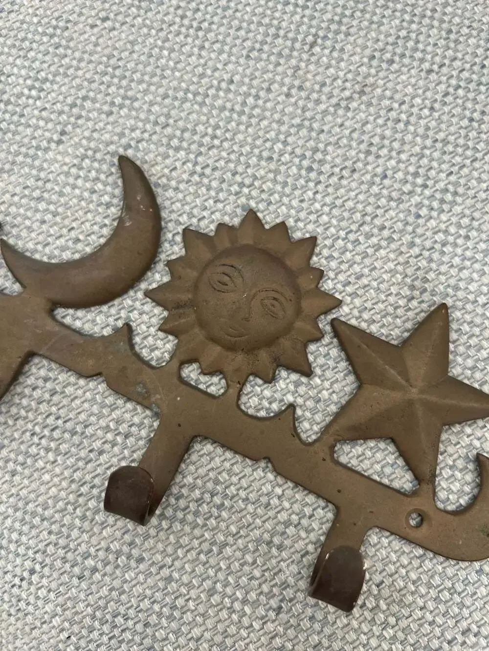 Vintage Brass Celestial Sun Moon and Star Wall Hook Hanger